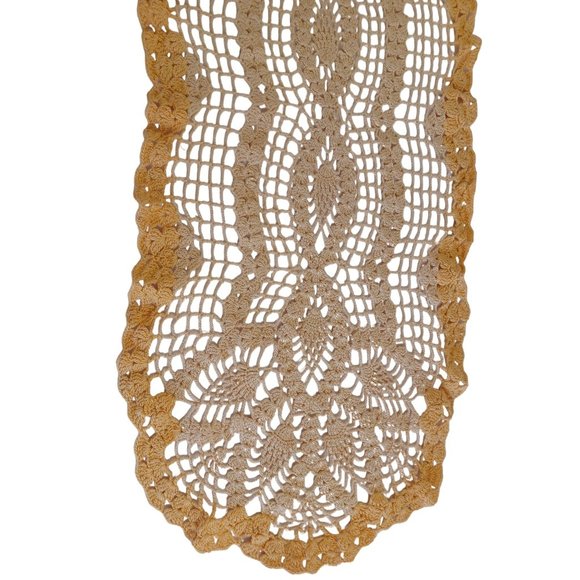 Vtg Grandma's Hand Crochet Doily Table Runner 11"x30" Handmade Varigated Yellow - Picture 4 of 5